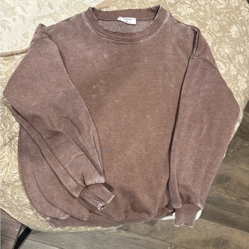 Boutique Distressed Brown Crewneck